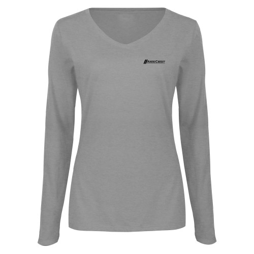 Womens Grey Long Sleeve V Neck Tee -AmeriCredit