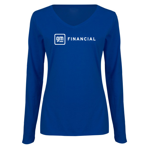 Womens Royal Long Sleeve V Neck Tee -GM Financial Horizontal