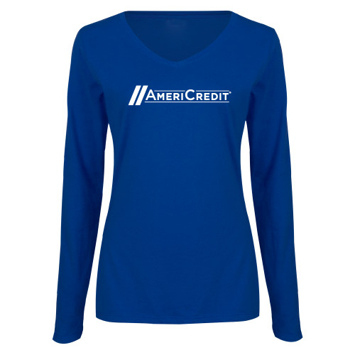 Womens Royal Long Sleeve V Neck Tee -AmeriCredit