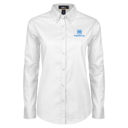 Womens White Twill Button Down Long Sleeve-GM Financial Vertical