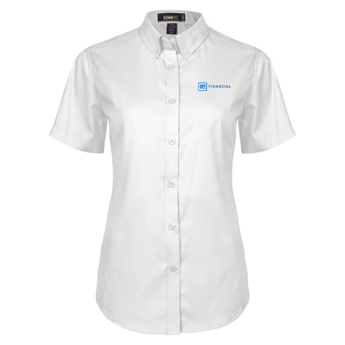 Womens White Twill Button Up Short Sleeve-GM Financial Horizontal