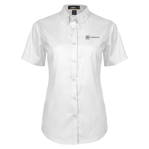 Womens White Twill Button Up Short Sleeve-GM Financial Horizontal