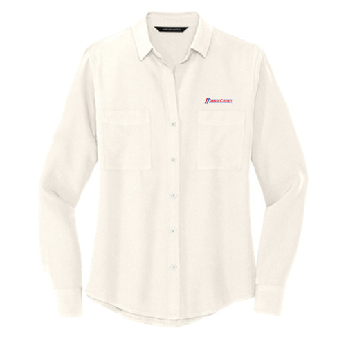 Mercer + Mettle Womens Ivory Crepe Long Sleeve Camp Blouse-AmeriCredit