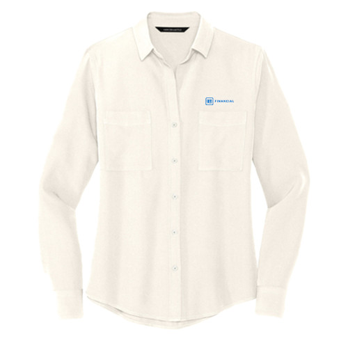 Mercer + Mettle Womens Ivory Crepe Long Sleeve Camp Blouse-GM Financial Horizontal