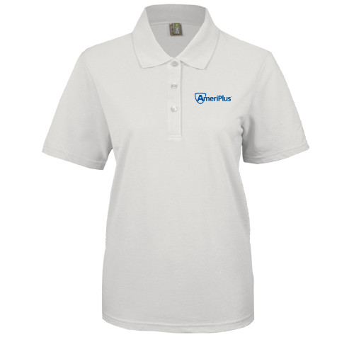 Womens Silk Touch White Pique Polo-AmeriPlus