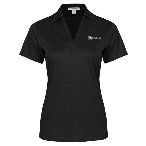 Womens Black Performance Fine Jacquard Polo-GM Financial Horizontal