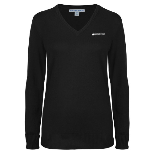 Womens Black VNeck Sweater-AmeriCredit