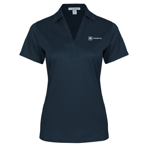 Womens Navy Performance Fine Jacquard Polo-GM Financial Horizontal