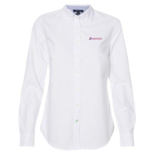 Womens Tommy Hilfiger White Solid Oxford Shirt-AmeriCredit