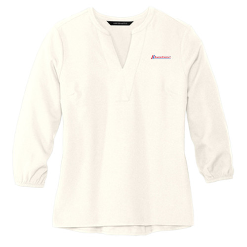 Mercer + Mettle Womens Ivory 3/4 Sleeve Crepe Blouse-AmeriCredit