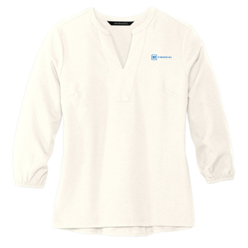 Mercer + Mettle Womens Ivory 3/4 Sleeve Crepe Blouse-GM Financial Horizontal