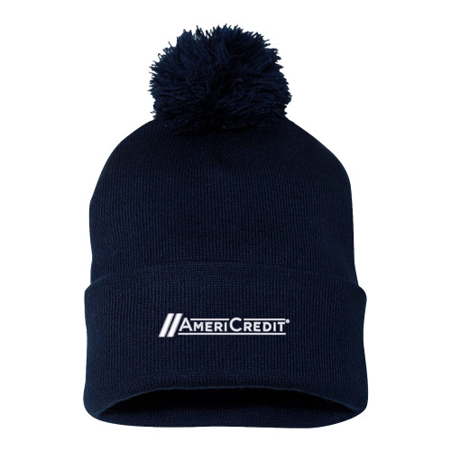 Sportsman Navy Pom Pom Cuffed Beanie-AmeriCredit