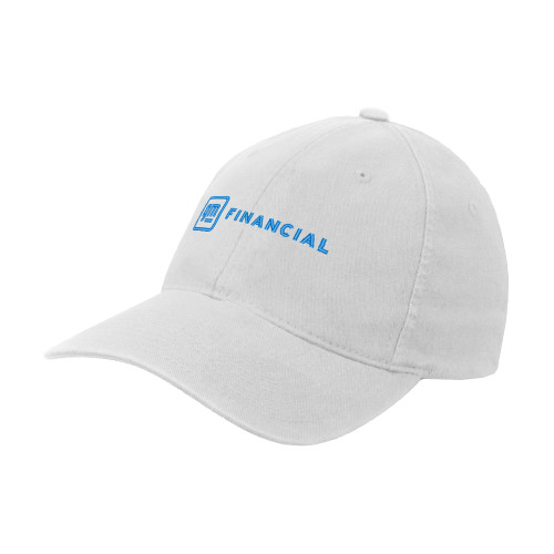 White Flexfit Structured Low Profile Hat-GM Financial Horizontal