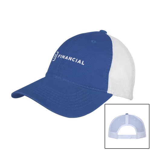 Royal/White Mesh Back Unstructured Low Profile Hat-GM Financial Horizontal