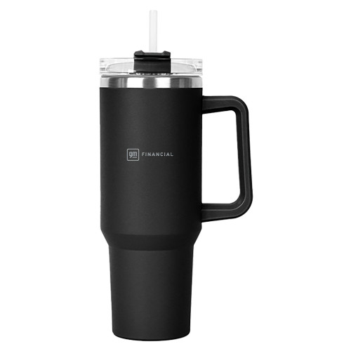 Hippo Black Mug & Straw Lid with Twist Closure 40 oz-GM Financial Horizontal Engraved