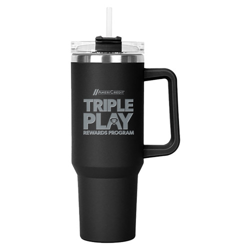 Hippo Black Mug & Straw Lid with Twist Closure 40 oz-Triple Play Stacked Engraved
