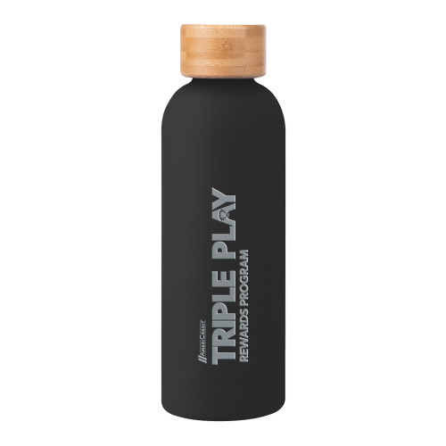 Blair Black Stainless Steel Bottle w/ Bamboo Lid 17 oz-Triple Play Left Aligned Stacked Engraved