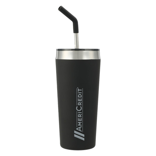 Faye Black Vacuum Tumbler w/ Stainless Steel Straw 20 oz-AmeriCredit Engraved