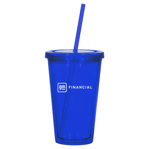 Madison Double Wall Blue Tumbler w/Straw 16oz-GM Financial Horizontal