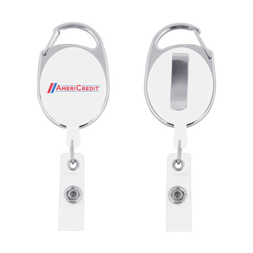 White Oval Retractable Badge Holder w/Clip-AmeriCredit