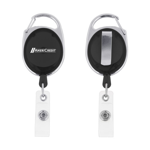 Black Oval Retractable Badge Holder w/Clip-AmeriCredit