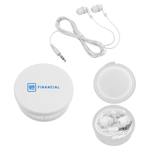 Ear Buds in White Case-GM Financial Horizontal