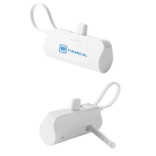 Sidekick White 4500 mAh Power Bank-GM Financial Horizontal
