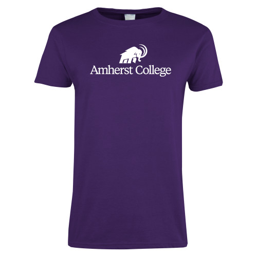  Womens Purple Short Sleeve Tee - Amherst College Mammoth Lock Up Centered
