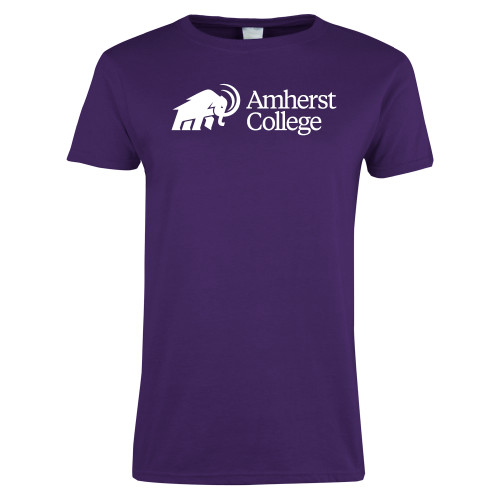  Womens Purple Short Sleeve Tee - Amherst College Mammoth Lock Up