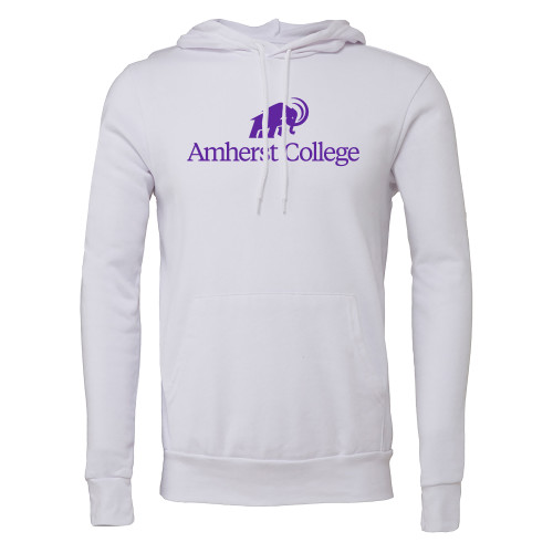  Bella + Canvas White Fleece Hood - Amherst College Mammoth Lock Up Centered