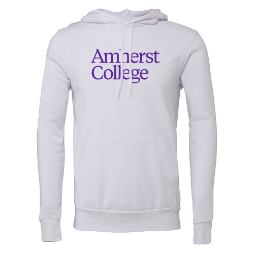  Bella + Canvas White Fleece Hood - Amherst College Wordmark