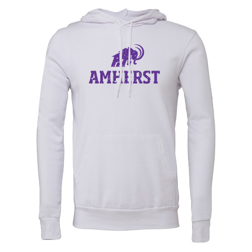  Bella + Canvas White Fleece Hood - Amherst Mammoth  Lockup Distressed