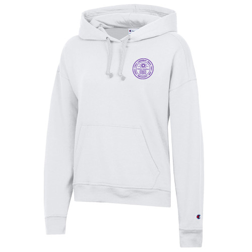 Champion Womens White Powerblend Pullover Hood - Amherst Seal