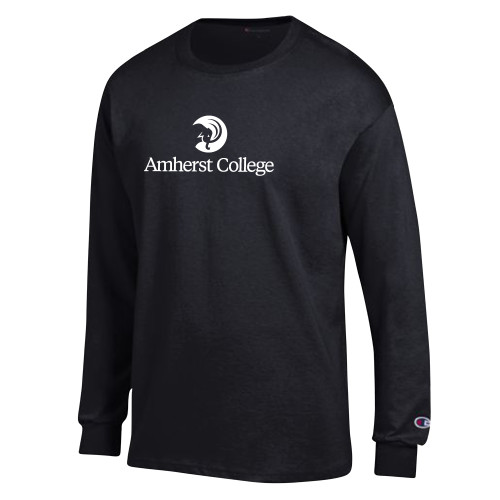  Champion Black Long Sleeve T Shirt - Amherst College Circle Mammoth Stacked