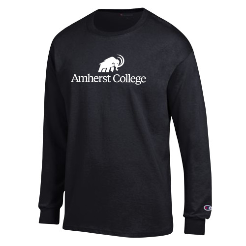  Champion Black Long Sleeve T Shirt - Amherst College Mammoth Lock Up Centered