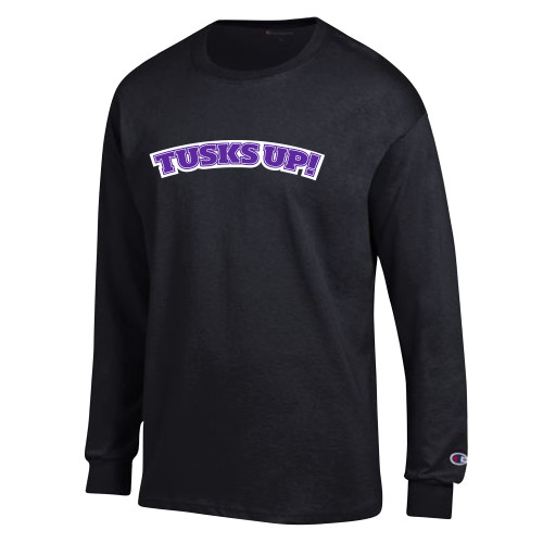  Champion Black Long Sleeve T Shirt - Tusks Up Arched
