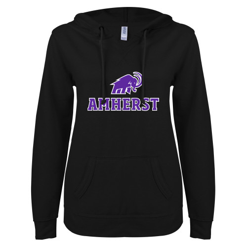  ENZA Womens Black V Notch Raw Edge Fleece Hoodie - Mammoth Amherst