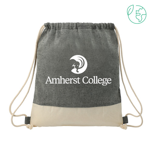  Split Recycled Cotton Natural/Black Drawstring Bag - Amherst College Circle Mammoth Stacked