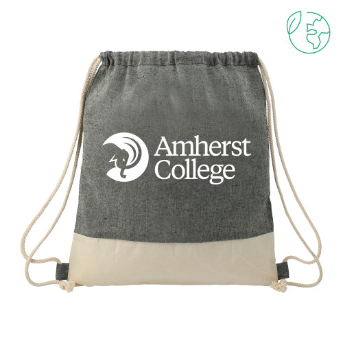  Split Recycled Cotton Natural/Black Drawstring Bag - Amherst College Circle Mammoth Horizontal