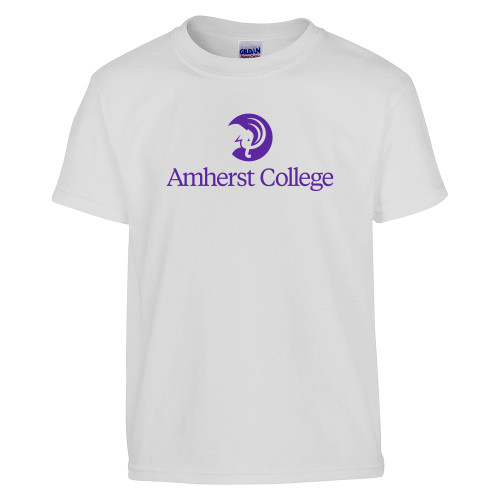  Youth White T Shirt - Amherst College Circle Mammoth Stacked