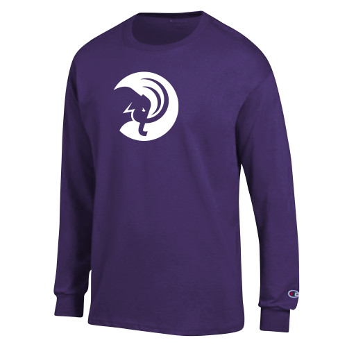  Champion Purple Long Sleeve T Shirt - Amherst College Circle Mammoth