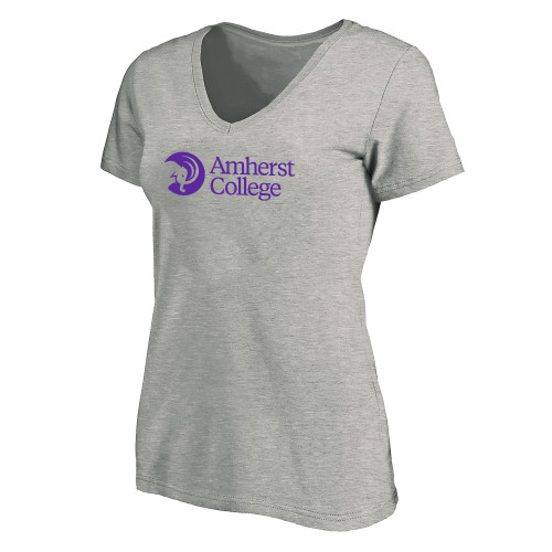  Womens Plus Heather Grey V Neck T Shirt - Amherst College Circle Mammoth Horizontal - PLUS
