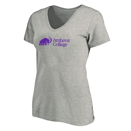  Womens Plus Heather Grey V Neck T Shirt - Amherst College Mammoth Lock Up - PLUS