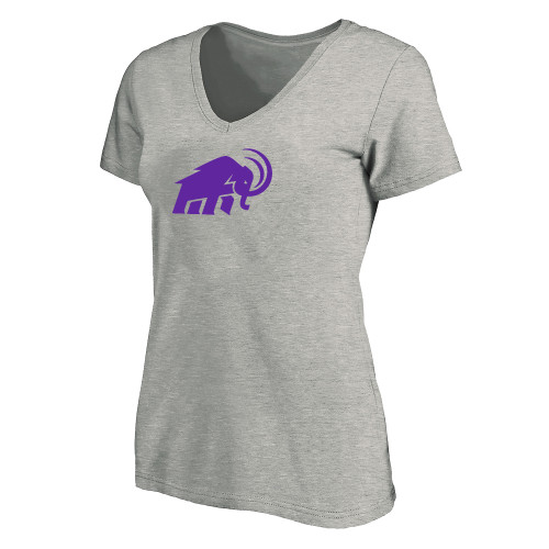  Womens Plus Heather Grey V Neck T Shirt - Amherst College Mammoth - PLUS