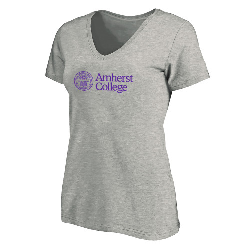  Womens Plus Heather Grey V Neck T Shirt - Amherst College with Seal - PLUS