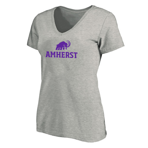  Womens Plus Heather Grey V Neck T Shirt - Amherst Mammoth  Lockup - PLUS