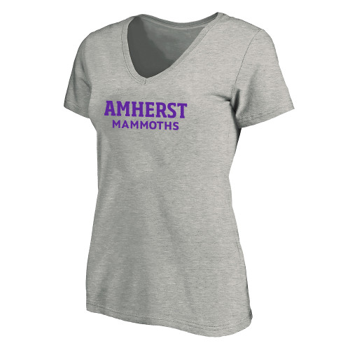  Womens Plus Heather Grey V Neck T Shirt - Amherst Mammoths Stacked - PLUS