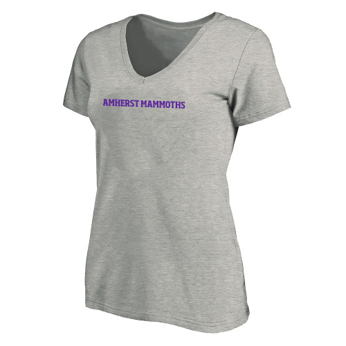  Womens Plus Heather Grey V Neck T Shirt - Amherst Mammoths Flat - PLUS