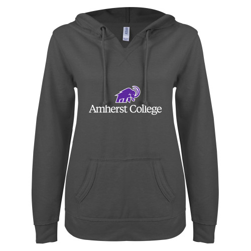  ENZA Womens Dark Heather V Notch Raw Edge Fleece Hoodie - Mammoth Amherst College