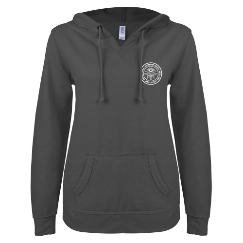  ENZA Womens Dark Heather V Notch Raw Edge Fleece Hoodie - Amherst Seal